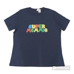 Bella + Canvas Super Mommio Graphic T-Shirt - 100% Cotton, Navy Blue, Size XL